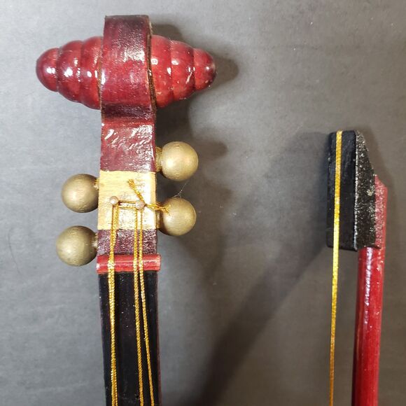 Vintage Faux Miniature Wooden Violin with Bow Shelf Decoration Decor 15" - Picture 5 of 12